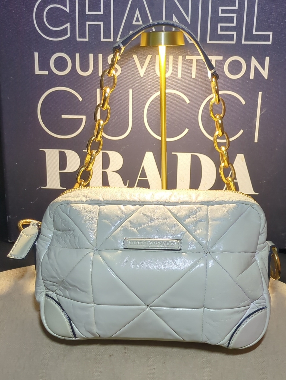Marc Jacobs Quilted Cream Leather Shoulder Bag with Gold Chain $120